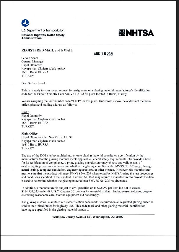 ANSI/SAE Z26.1 DOT BELGES�